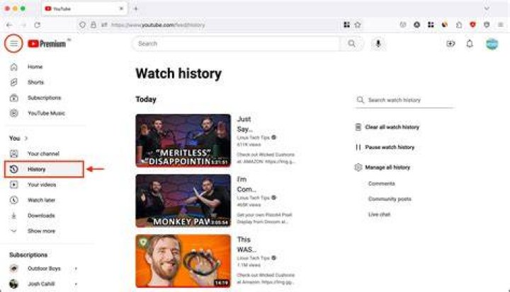 How do I see my view history on YouTube?