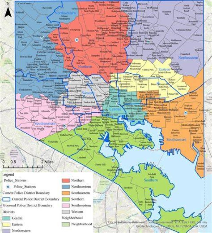 How many police districts are in Baltimore City?
