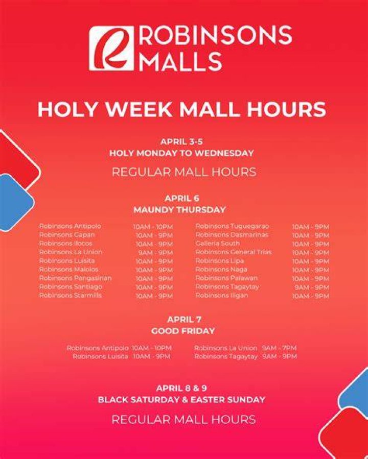 Is s& r open on holy week?