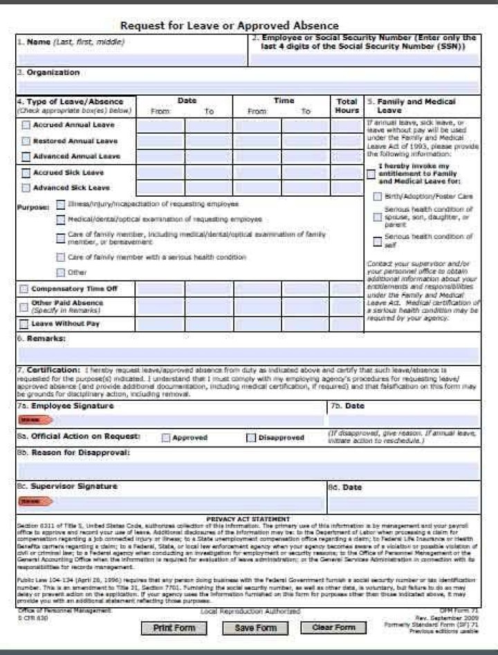 What is a OPM Form 71?