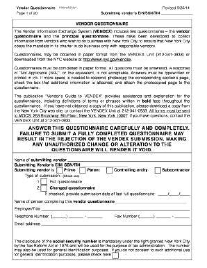 What is a Vendex questionnaire?